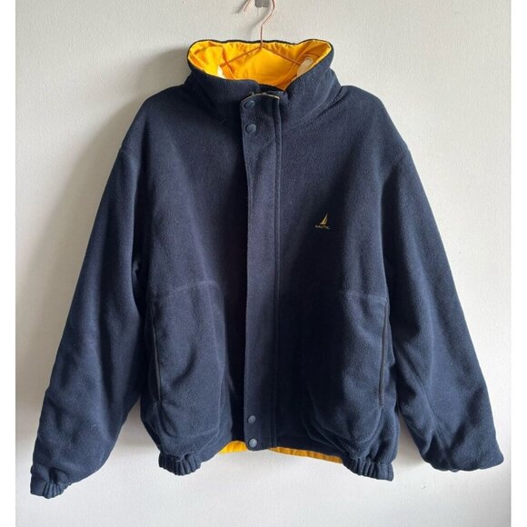 Vintage Nautica Mens Reversible Windbreaker Fleece Jacket Yellow Blue Size XL - Picture 1 of 15